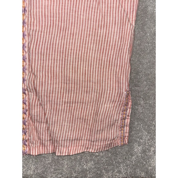 Spartina 449 womens Xs linen bell sleeve top embroidered boho beach striped pink - Picture 4 of 7